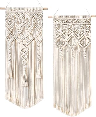2 pièces tenture murale en macramé, mini tapisserie tissée, perles en bois, franges