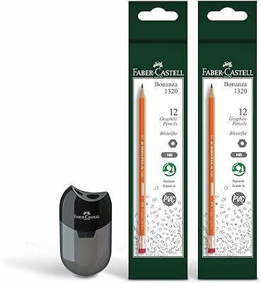 Crayon graphite faber-castell hp bonanza avec pointe gomme, 24 pièces + taille-crayon à