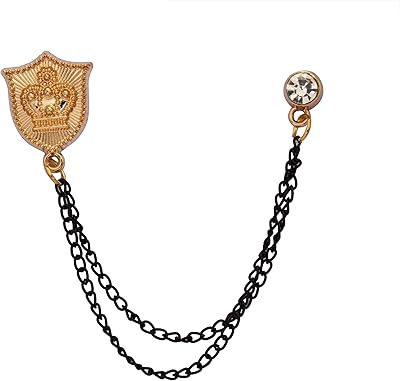 Bouclier doré pour homme avec gravure de couronne et broche à revers