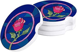 Ensemble de 4 sous-verres de voiture en céramique la belle et la bête