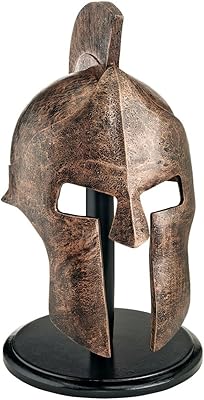 Design toscano casque spartiate grec statue blindée corinthienne avec support, 16 pouces, argent