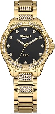 Montre analogique en métal pour femme avec cadran rond noir et bracelet doré