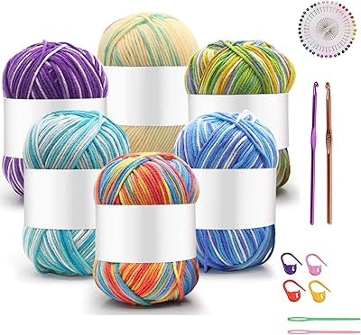 6 pièces de fil acrylique multicolore, fil à crochet multicolore pour travaux manuels