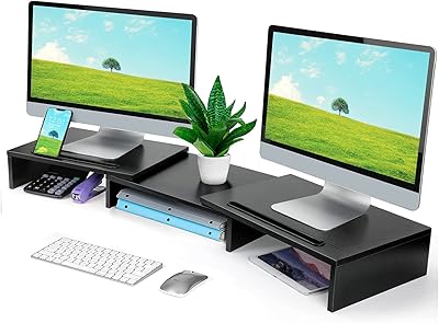 Support d'écran double - support d'écran à 3 étagères avec longueur et angle réglables, support d'organisateur de bureau avec 2 emplacements fonctionnels supplémentaires pour ordinateur et ordinateur portable. DIAYTAR COTE D'IVOIRE est une boutique en ligne généraliste qui propose plus de 300000 références de produits. Elle est considérée comme l'une des boutiques en ligne les plus populaires de Côte d'Ivoire, offrant une large gamme de produits pour répondre aux besoins de ses clients. Avec une sélection de produits diversifiés, DIAYTAR COTE D'IVOIRE est devenue une destination incontournable pour les Acheteurs ivoiriens.