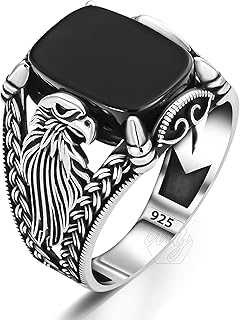 Bague pour homme en argent sterling 925 avec motif aigle et pierre d'onyx