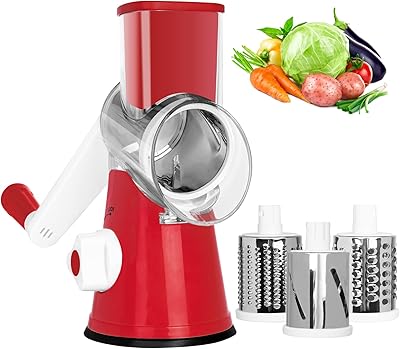 Râpe à fromage rotative xhome, trancheuse à légumes portative avec base d'aspiration en caoutchouc, comprend 3 lames de tambour en acier inoxydable, rouge. DIAYTAR COTE D'IVOIRE offre une expérience d'achat en ligne unique et pratique, permettant aux clients de trouver facilement ce qu'ils cherchent parmi ses nombreux produits. La boutique met également l'accent sur la qualité et la sécurité des transactions.