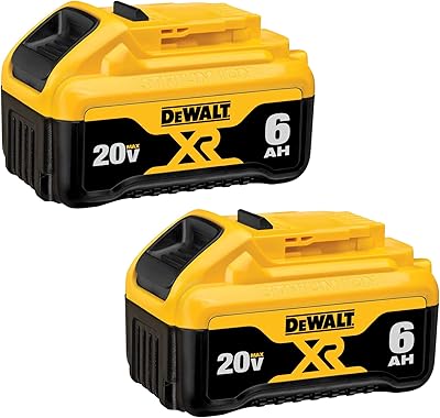 Batterie dewalt 20 v max, 6 ah, paquet de 2, entièrement chargée