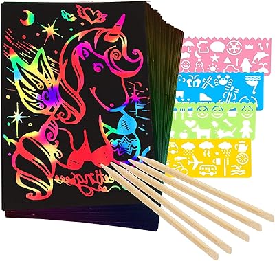 Momo bear scratch paper art kit, 50 pièces de papier à gratter arc-en-ciel