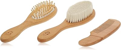 Ensemble de 3 brosses à cheveux en bois 100 % naturel anfi baby
