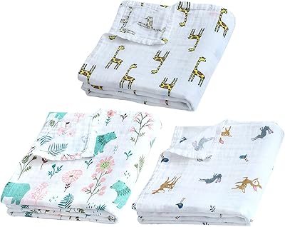3 grandes couvertures d'emmaillotage de luxe pour bébé tissées en mousseline pour bébés
