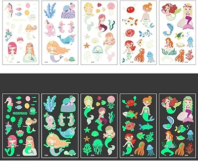 5 feuilles de tatouages ​​temporaires fluorescents pour enfants, autocollants de tatouage lumineux, thème