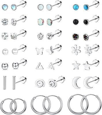 21 paires de petites boucles d'oreilles pour femmes plaquées argent/or 20g, boucles d'oreilles