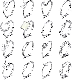 Tobini 16 pièces bagues réglables pour femmes plaqué or 14 carats en argent