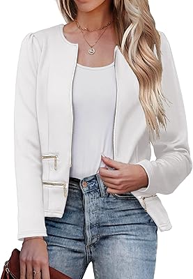 Veste courte ouverte avec fermeture éclair sur le devant pour femme, veste décontractée à col rond pour le bureau. DIAYTAR COTE D'IVOIRE est une boutique en ligne qui propose une expérience d'achat unique et personnalisée à ses clients. La boutique propose des promotions et des offres spéciales pour aider les clients à économiser de l'argent sur leurs achats. Les clients peuvent également profiter d'une livraison rapide et sécurisée pour recevoir leurs commandes dans les meilleurs délais.