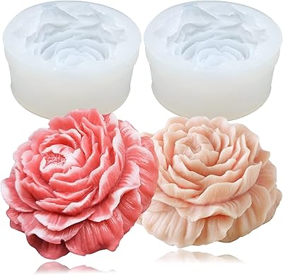 2 pièces fleur de pivoine moules de cire en silicone 3d résine fondant