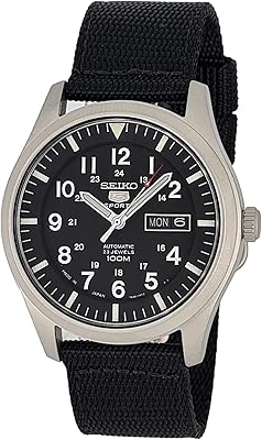 Montre automatique seiko 5 pour homme avec cadran en nylon noir - snzg15j1