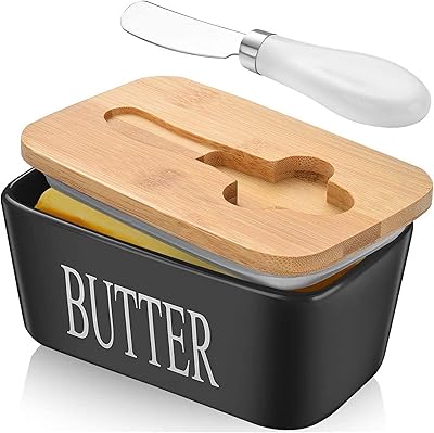 Beurrier et couteau à beurre avec couvercle en bambou, bol à beurre hermétique