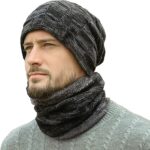 Ensemble bonnet d'hiver pour hommes, ensemble de chapeaux et écharpe tricotés chauds