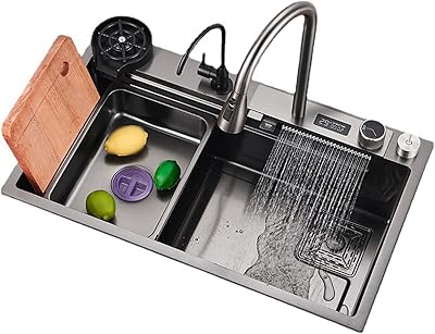 Évier de cuisine simple, évier cascade intelligent en acier inoxydable 304, évier