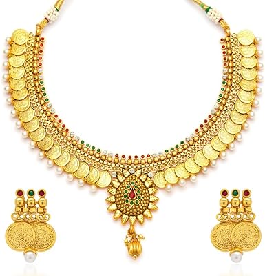 Parure de bijoux de mariage temple pour femme avec collier en perles plaquées