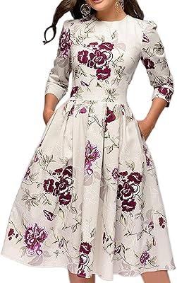 Robe de soirée midi florale élégante pour femme, manches 3/4