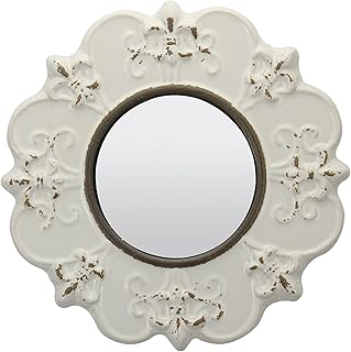 Miroir mural rond en céramique antique blanc stonebriar, décoration d'intérieur vintage pour salon