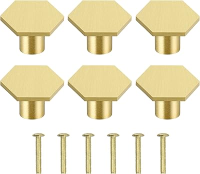 Boutons de tiroir en laiton massif doré avec 6 vis pour tiroirs, armoire