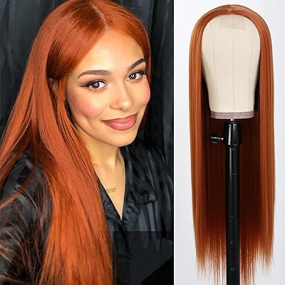 Perruques de remplacement de cheveux synthétiques de couleur orange tabeway, perruques synthétiques lisses