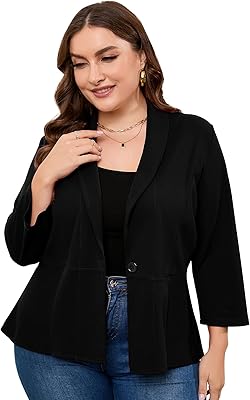 Blazer décontracté pour femme, grande taille, manches 3/4, boutons ouverts sur le devant