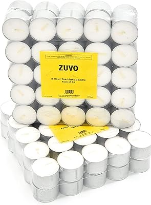 Bougies à thé 8 heures (50 pièces) - bougies chauffe-plat blanches longue durée