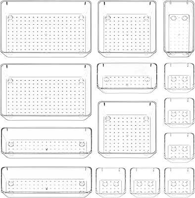 Ensemble d'organisateurs de tiroirs polyvalents picaciotm 14 pièces, organisateurs de tiroirs et bacs de rangement transparents de différentes tailles, bacs de rangement en plastique transparent pour le maquillage, le bureau, la cuisine, la chambre à coucher. DIAYTAR COTE D'IVOIRE, c'est la garantie de trouver les meilleurs produits au meilleur prix. Avec une telle offre, nous sommes convaincus que vous trouverez ce que vous cherchez. Notre équipe travaille dur pour vous offrir la meilleure expérience d'achat en ligne.