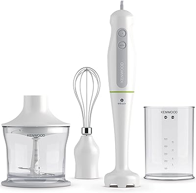 Mélangeur plongeant kenwood 600 watts avec hachoir 500 ml, bécher 500 ml, fouet