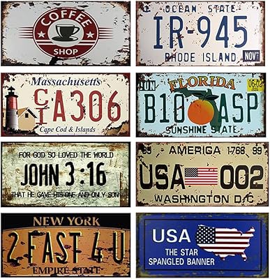 Yomia 8 pièces plaques d'immatriculation signe en étain signes métalliques pour homme grotte garage bar décoration murale de la maison (6x12 pouces).  DIAYTAR COTE D'IVOIRE est une boutique en ligne leader en Côte d'Ivoire qui propose une gamme complète de produits en ligne. La boutique est dédiée à offrir une expérience de shopping en ligne pratique, sécurisée et conviviale à ses clients. Avec une grande sélection de produits et des prix compétitifs, la boutique est une destination de shopping en ligne idéale pour ceux qui cherchent à faire des achats en ligne en Côte d'Ivoire.