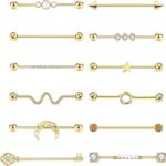 Boucles d'oreilles industrielles en acier inoxydable 14g pour femmes et hommes, 12 pièces