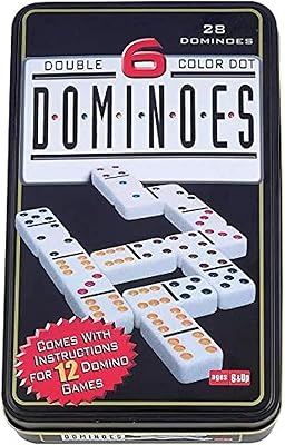 Jeu de dominos vue dans une boîte en fer blanc pour enfants, jeu