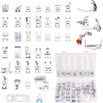 Jeu de 42 pieds-de-biche accessoires pour machine à coudre avec guide