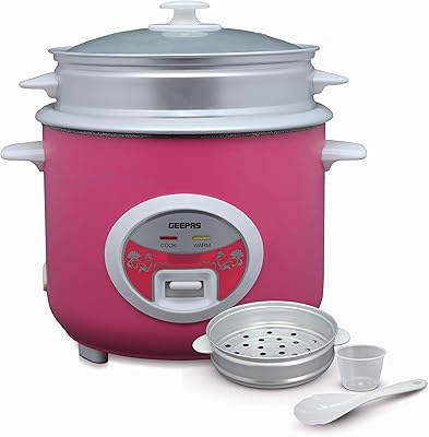 Cuiseur à riz en métal geepas, capacité de 1,8 litre, couleur rose
