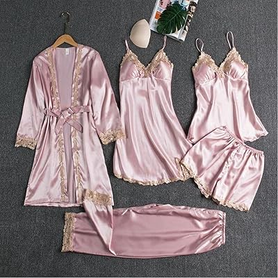 5 pièces ensemble de vêtements de nuit pour femmes pyjama en satin sexy