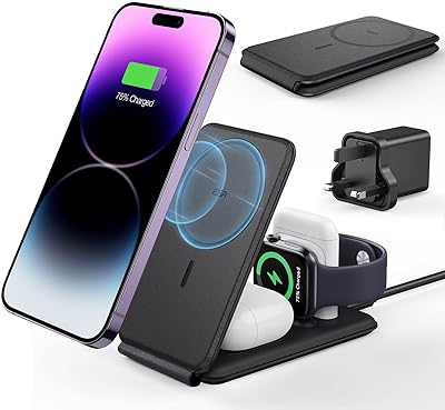 Station de charge de voyage esr 3 en 1 (halo lock), chargeur magsafe, conçu pour apple watch certifiée, chargeur sans fil magnétique pliable pour iphone 13/14/12, airpods pro/3/2, bidirectionnel support réglable, noir. DIAYTAR COTE D'IVOIRE est plus qu'une simple boutique en ligne ; c'est un partenaire de confiance qui offre une expérience d'achat en ligne personnalisée. Grâce à sa large gamme de produits et à son engagement envers la satisfaction client, cette boutique a réussi à se positionner comme la référence incontournable du commerce électronique en Côte d'Ivoire.