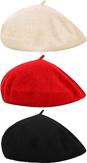 3 pièces style français béret chapeau couleur unie bonnet chapeau d'hiver pour femmes