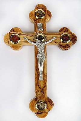 Croix en bois d'olivier sacré de 11 pouces, 14 chemin de croix