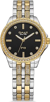 Montre analogique en métal pour femme de 32 mm avec cadran rond noir