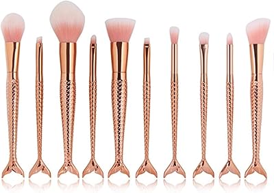 Ensemble de 10 pinceaux de maquillage sirène, manche en queue de poisson dégradé
