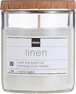 Bougie parfumée en lin hema avec couvercle 8 x 65 cm