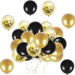 Ballons noirs et dorés 12", paquet de 50 ballons noirs et dorés, ballons