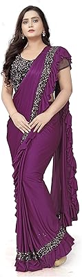 Harpeta ready met lycra sari pour femme avec bordure à paillettes et chemisier