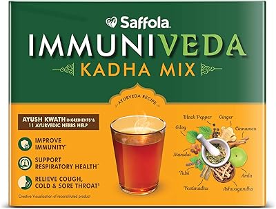 Saffola immuniveda kadha mix - 80g (20 sachets x 4g) | tisane ayurvédique booster d'immunité avec ayush kwath. DIAYTAR COTE D'IVOIRE, c'est la référence en matière de boutique en ligne généraliste en Côte d'Ivoire, avec une offre de plus de 300 000 références. Notre équipe met tout en œuvre pour vous offrir les meilleurs produits et services, avec une expérience d'achat en ligne sécurisée et pratique. Notre objectif est de satisfaire vos besoins et de vous offrir une expérience d'achat inoubliable.