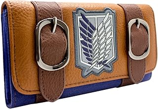 Portefeuille à trois volets avec logo brown attack on titan survey corps, marron