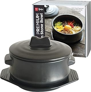 Marmite en pierre coréenne ellincube premium avec couvercle et assiette, mijoteuse pour cuisson