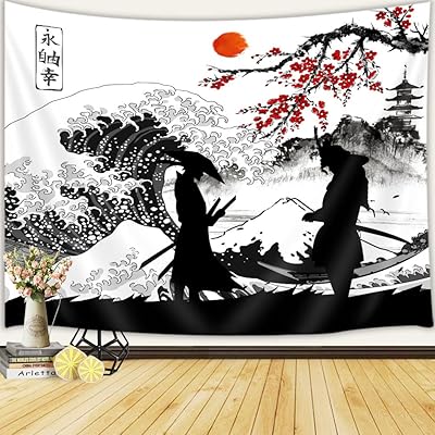 Tapisserie murale japonaise en fleurs de cerisier samouraï, tapisserie murale à motif